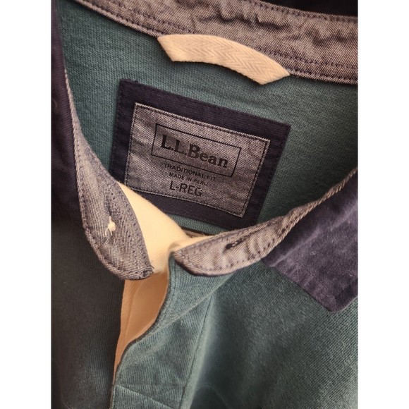 Men's L.L. Bean Traditional Fit Henley Shirt Size L Regular Teal Blue - Picture 3 of 5